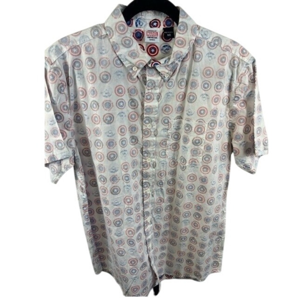 New Marvel Captain America 75th Anniversary‎ Button Down Shirt Men's Size Medium